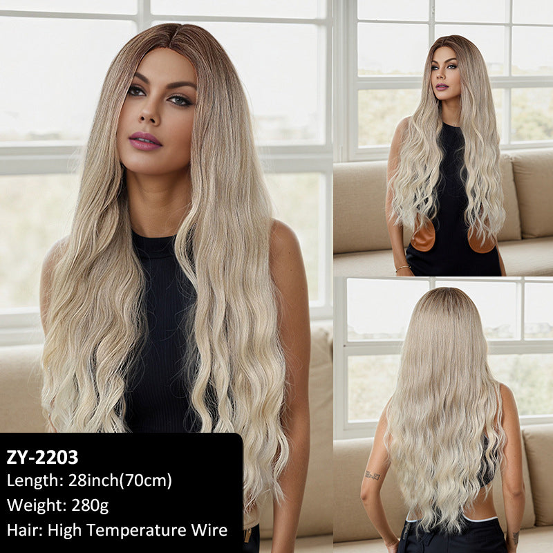 Wig Female Daily Net Red Sweet Head Dyed Black pink Gradient Wigs