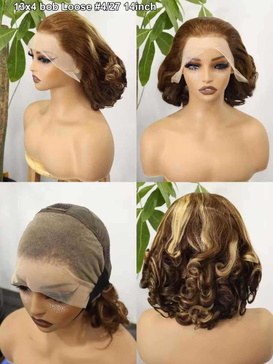 Wigs 13*4 Lace Loose bob Wig 100%human Hair Real Hair Hair