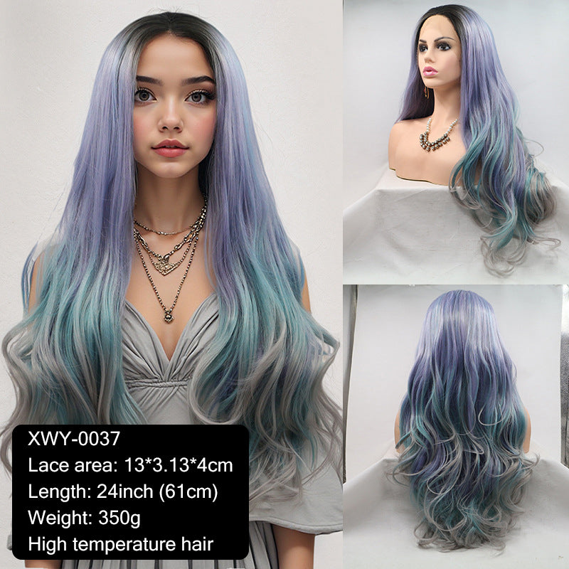 New wig 13*4 hand-crocheted lace wig with invisible powder blue gradient center parting