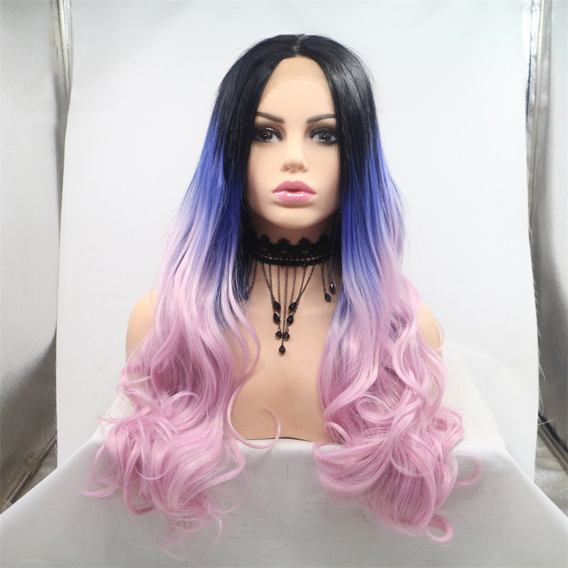 New wig 13*4 hand-crocheted lace wig with invisible powder blue gradient center parting