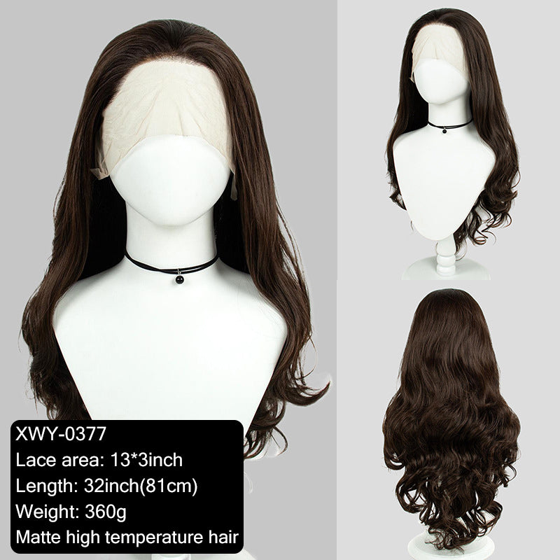 13x3 HD Lace Wig Free-parting Brown 80cm Long Curly Hair Female Front Lace Wig