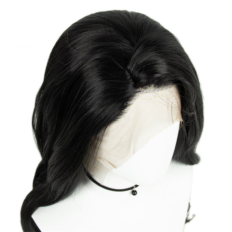 13x3 Chemical Fiber Front Lace Wig Simulation Human Hair Black Big Wave Curl Wig