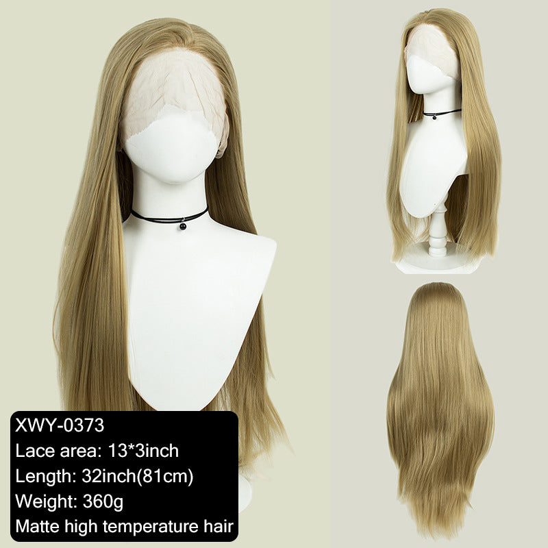 Platinum blonde hand-woven high-definition front fiber lace wig cap 13*3 wig for women