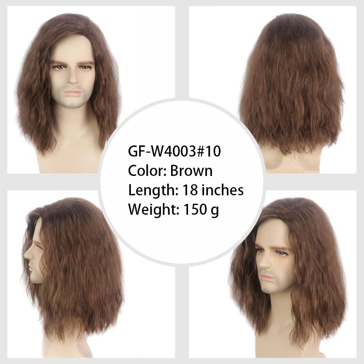 80s retro rock side parted fluffy silver gray cos Halloween Christmas European and American men's full head wig