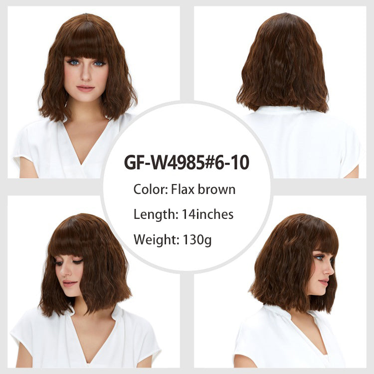 Wig simulation short curly hair white woman white gold wool curly wig