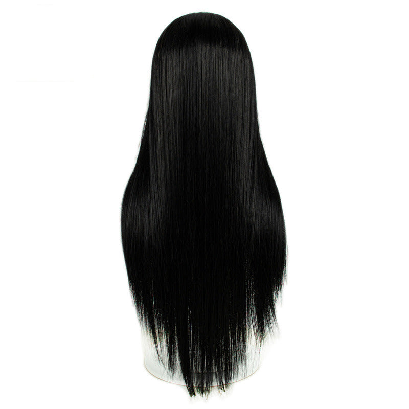 13*3 Large Area HD Forehead Lace Hand-woven Black Chemical Fiber Long Straight Wig