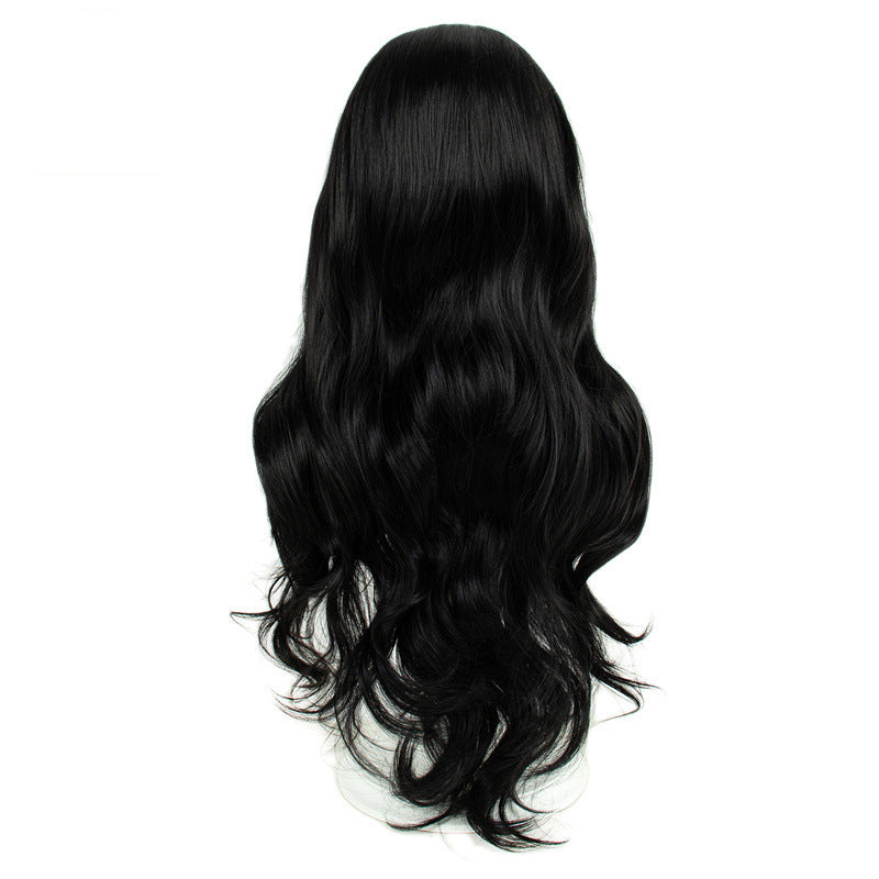 13x3 Chemical Fiber Front Lace Wig Simulation Human Hair Black Big Wave Curl Wig