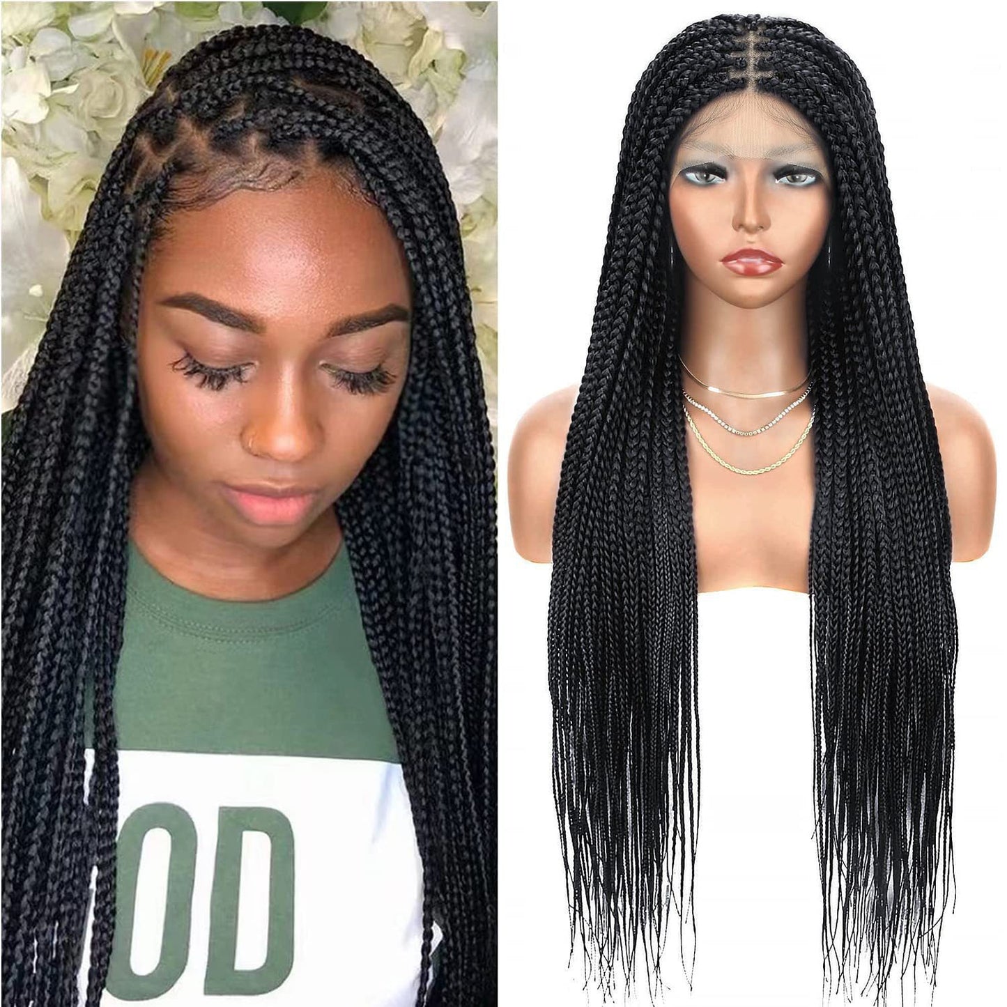 Braid Head Covers Long Straight Hair Hand Hooked Front Lace High Temperature Silk Full Head Covers