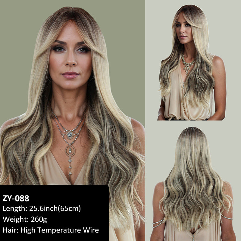 Layered collarbone-length wig with dyed bangs and realistic long straight hair
