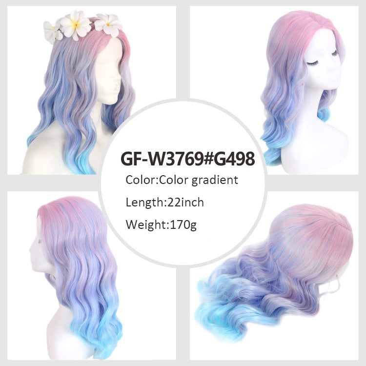 Rainbow-colored festive high-temperature hair cosplay waist-length big wave long hair wig