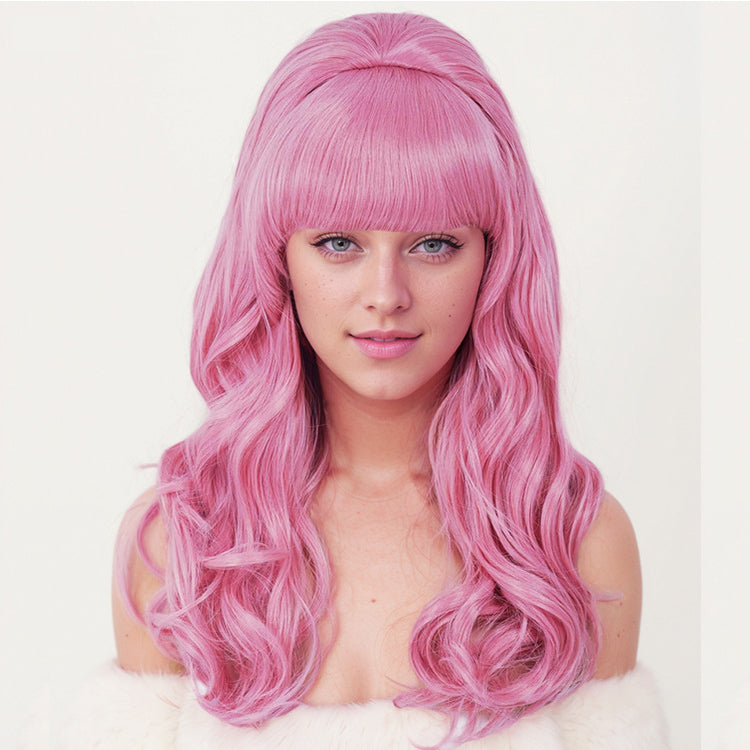 Wigs Rose Net pink High Hat Holiday Long Curly Hair Christmas High Temperature Hair