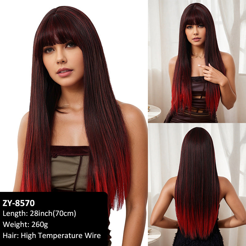 Hot Sale Wig Female Soft Good Care Brown air Bangs 70cm Hair Wig