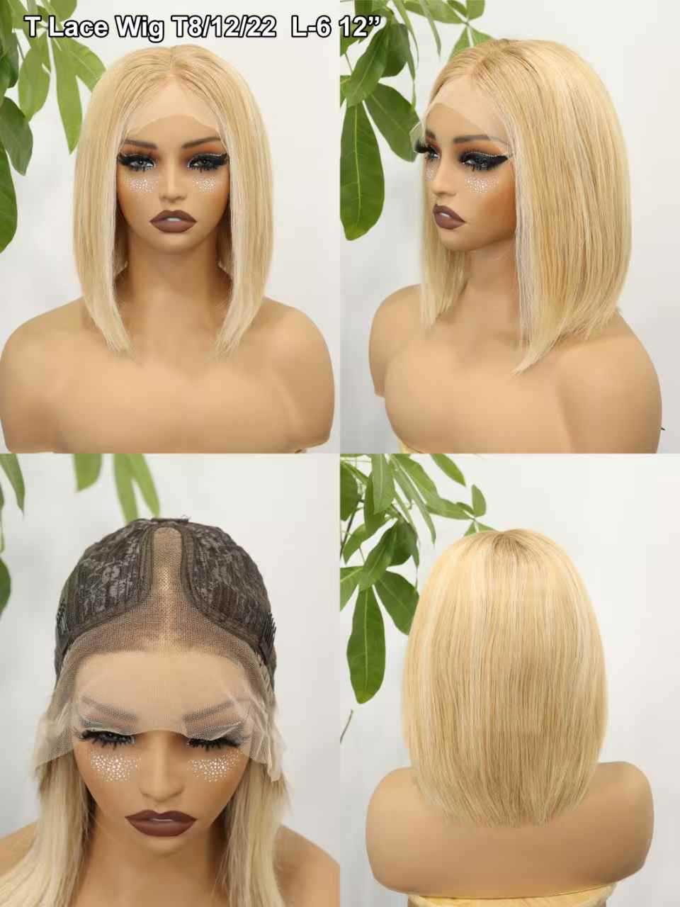 T Lace Front Human Hair Wig Blonde bob Wigs Gradient Real Hair Wigs
