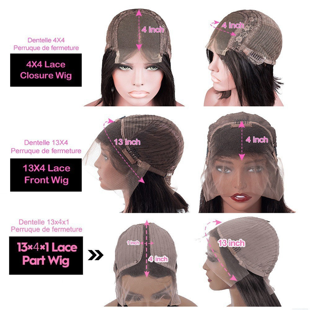 In the Middle Parted Wig Head Covering Human Hair Wigs Bobo Front Lace Real Hair Wig
