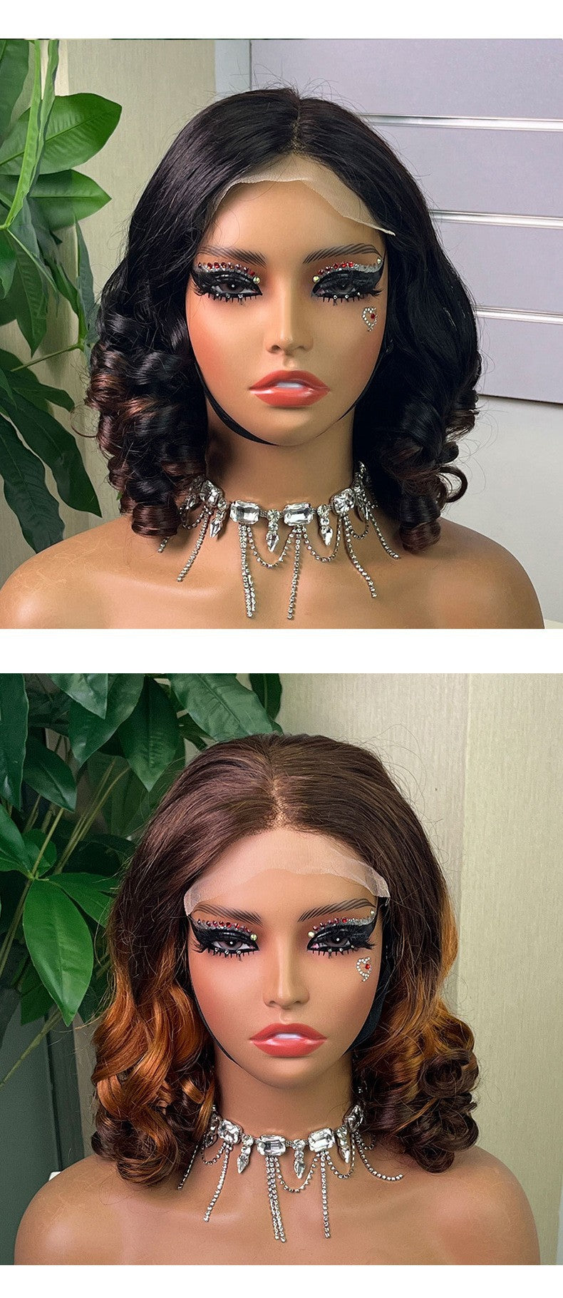 Bouncy Curly Glueless Wig Front Lace Short Hair Real Wig Head Covering
