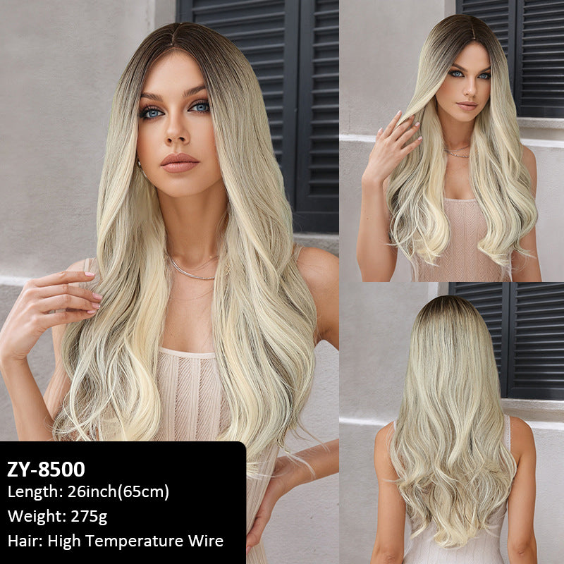 Wigs Brown Gradient Bangs Wavy Curls Women Fiber Wig