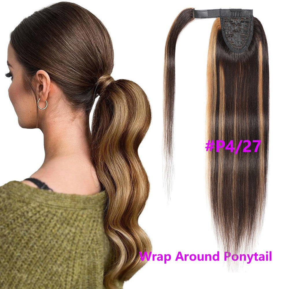 HUMAN HAIR Real Hair Wig velcro Ponytail WRAP PONYTAIL