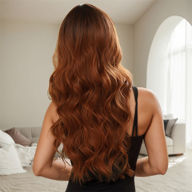 Wigs Brown Gradient Bangs Wavy Curls Women Fiber Wig