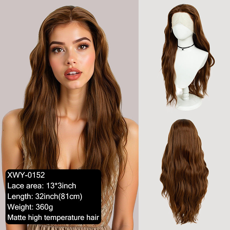 13x3 HD Lace Wig Free-parting Brown 80cm Long Curly Hair Female Front Lace Wig