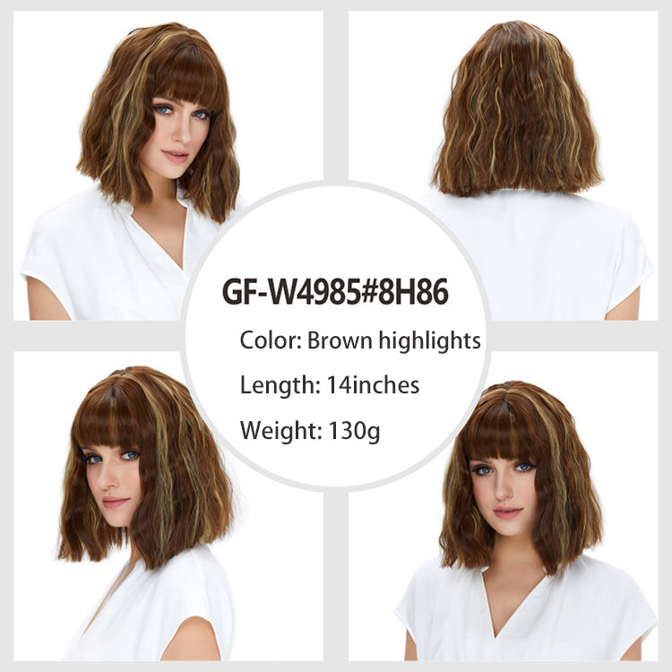 Wig simulation short curly hair white woman white gold wool curly wig