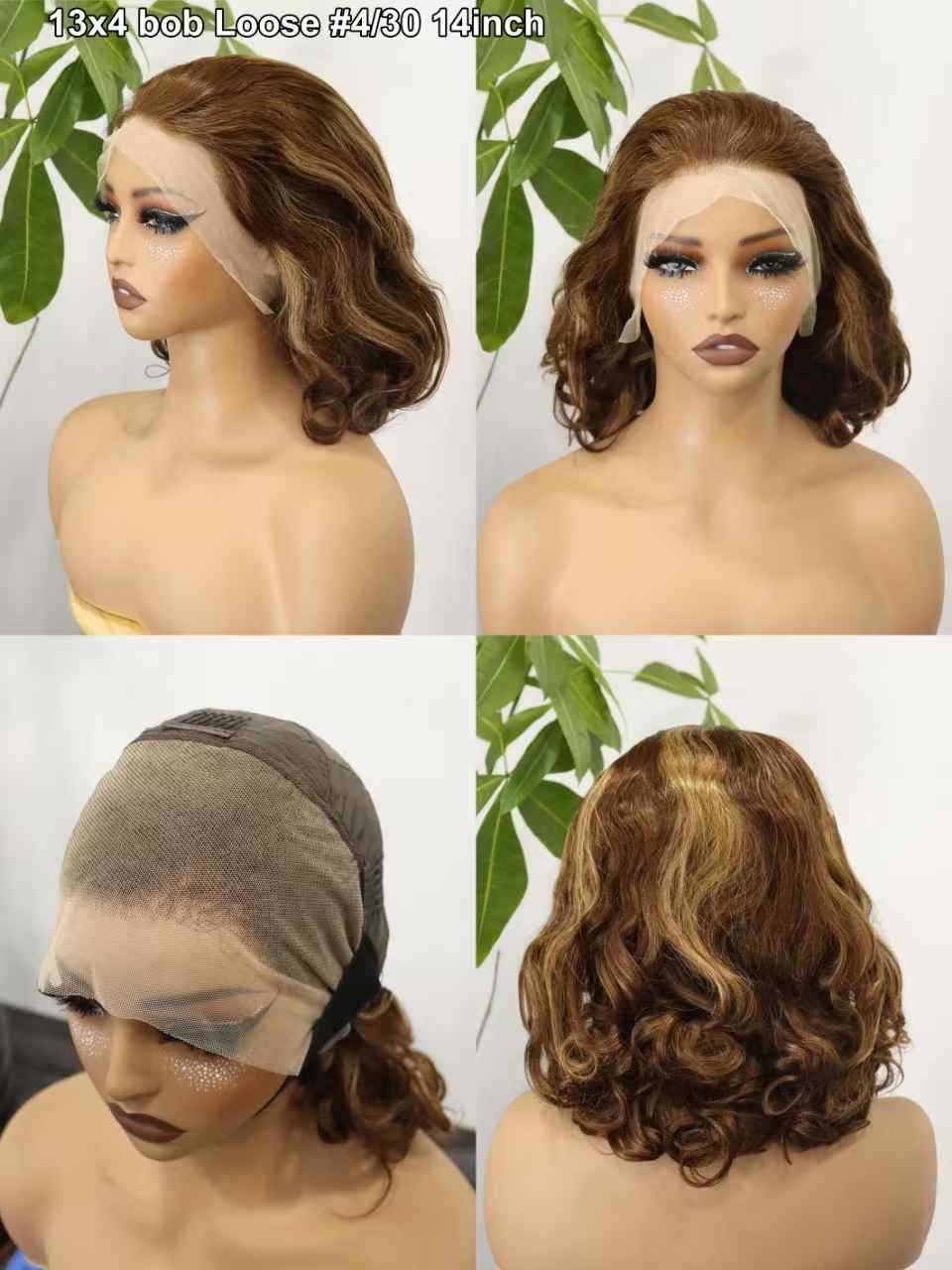 Wigs 13*4 Lace Loose bob Wig 100%human Hair Real Hair Hair