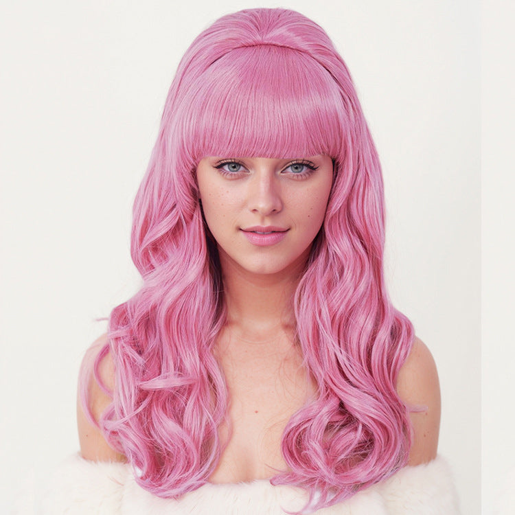 cos party wig rose net pink top hat cross-border festival long curly hair set Christmas high temperature wire headpiece