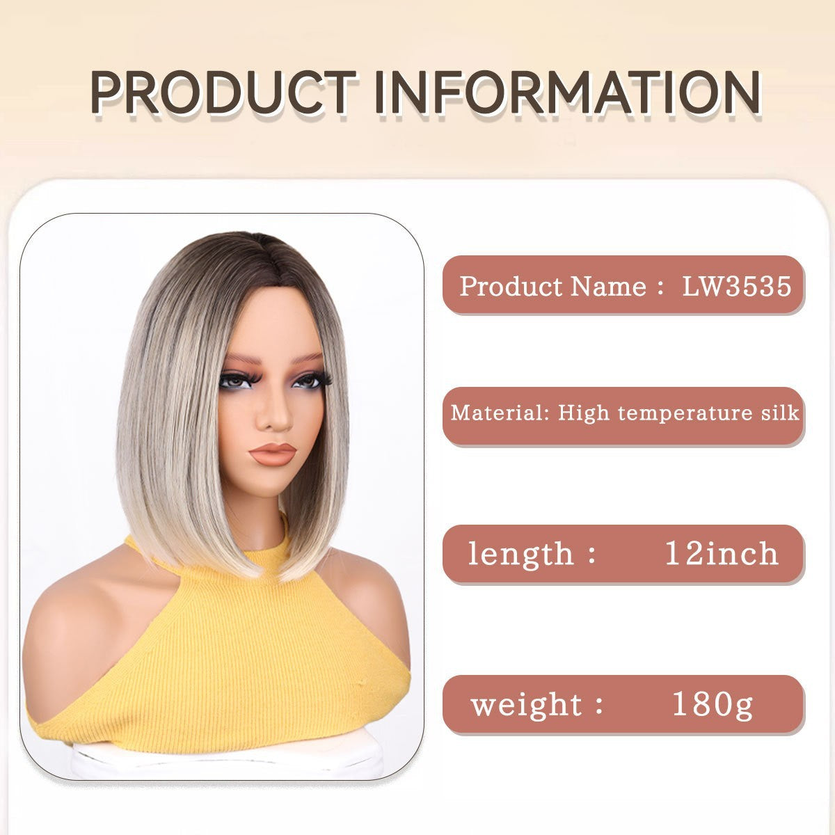 Ladies Wigs Gray Blonde Center Parted Bangs Short Straight Hair BOBO High Temperature Wig