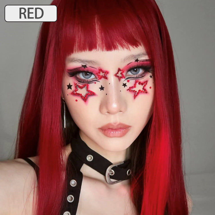 Wig hot pink natural gradient wigs women's long straight hair high temperature wire headpiece Guangdong