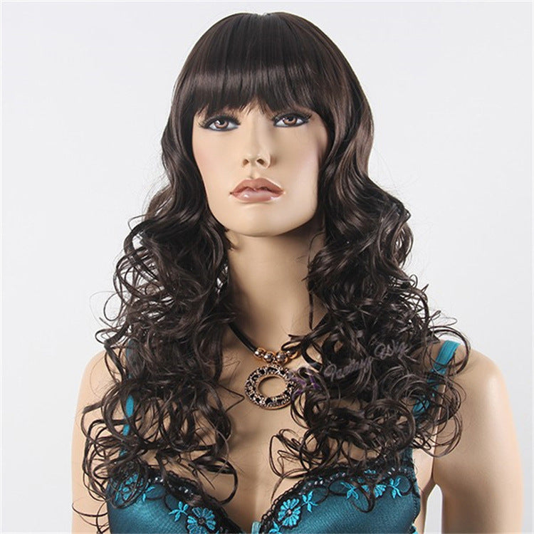Hot selling European and American long curly hair women's bangs golden flame retardant silk synthetic fiber wig headpiece factory wholesale