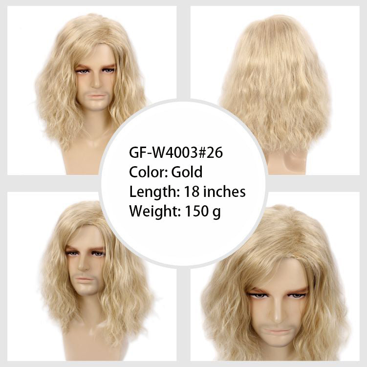 80s retro rock side parted fluffy silver gray cos Halloween Christmas European and American men's full head wig