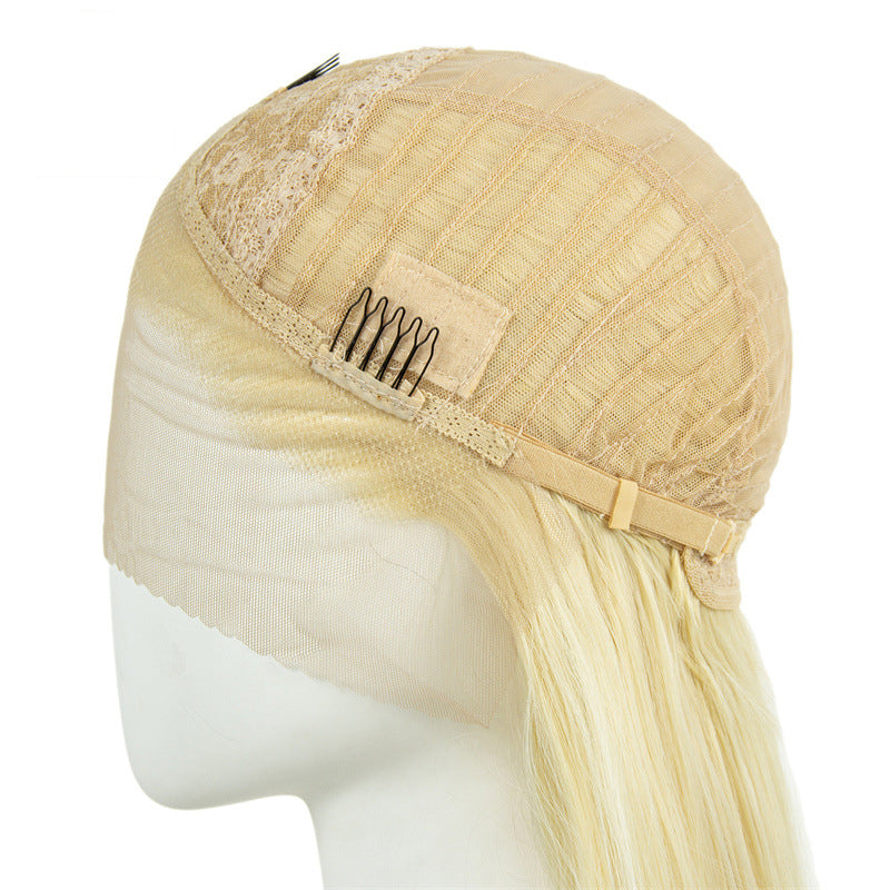 Platinum blonde hand-woven high-definition front fiber lace wig cap 13*3 wig for women