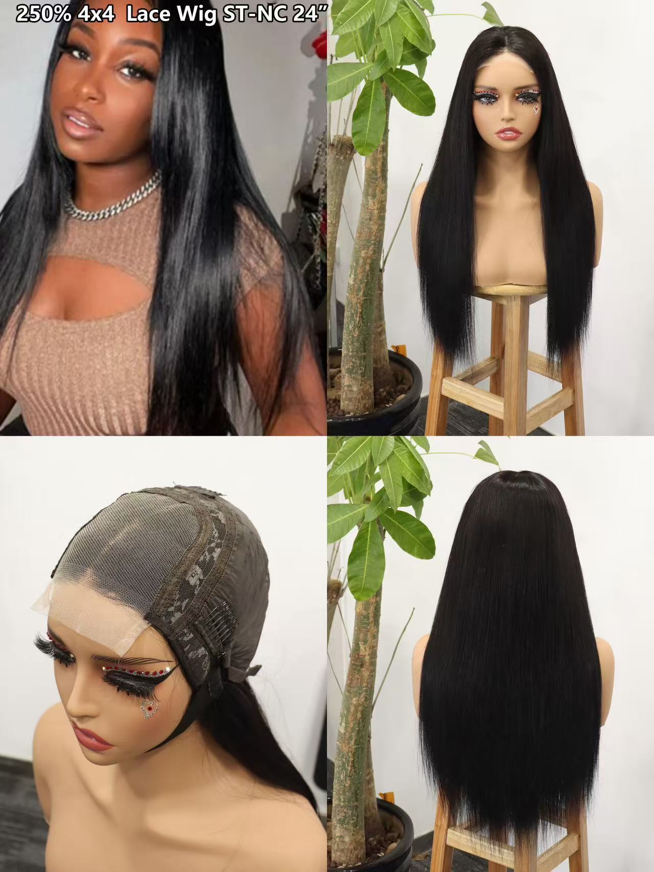 Wig Real Hair Front Lace Head Cover 250% 4x4 Lace Wig 100% Human Hair