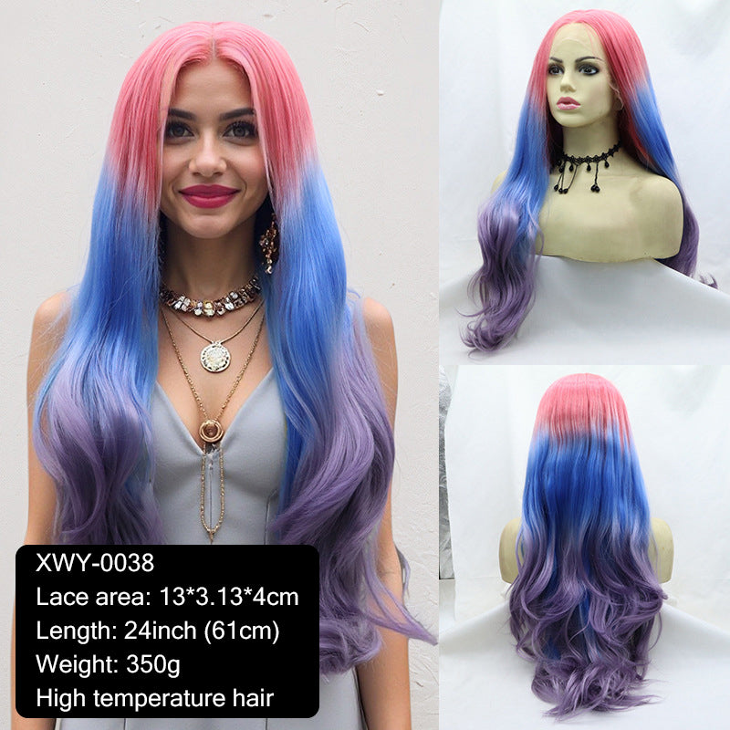 New wig 13*4 hand-crocheted lace wig with invisible powder blue gradient center parting