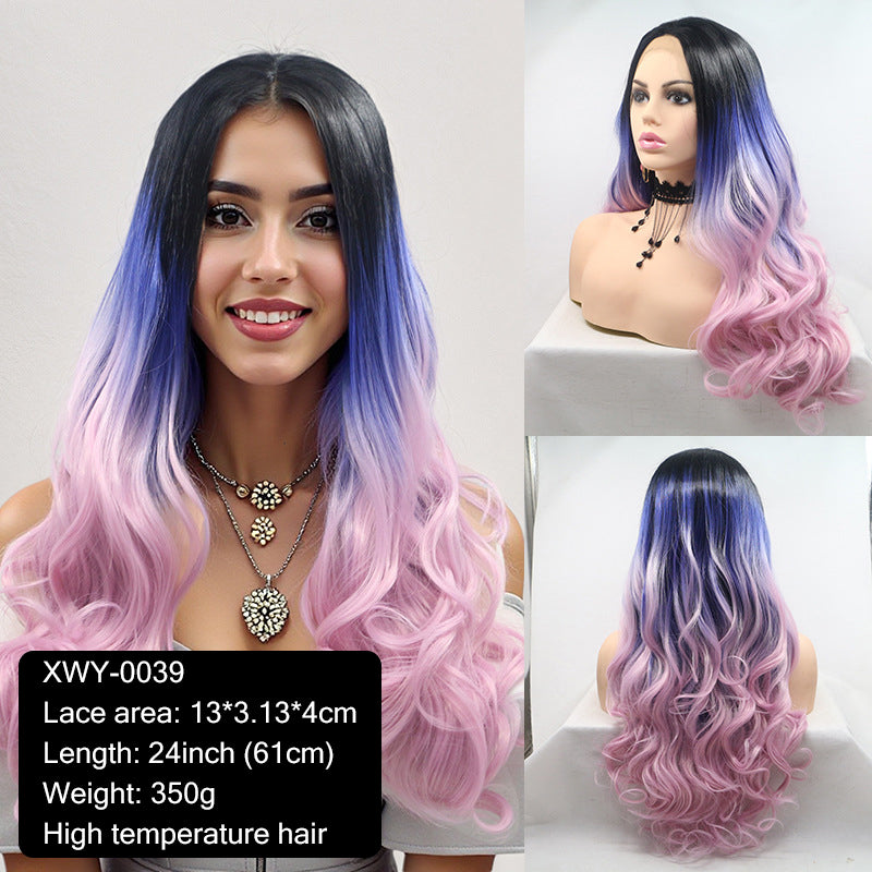 New wig 13*4 hand-crocheted lace wig with invisible powder blue gradient center parting