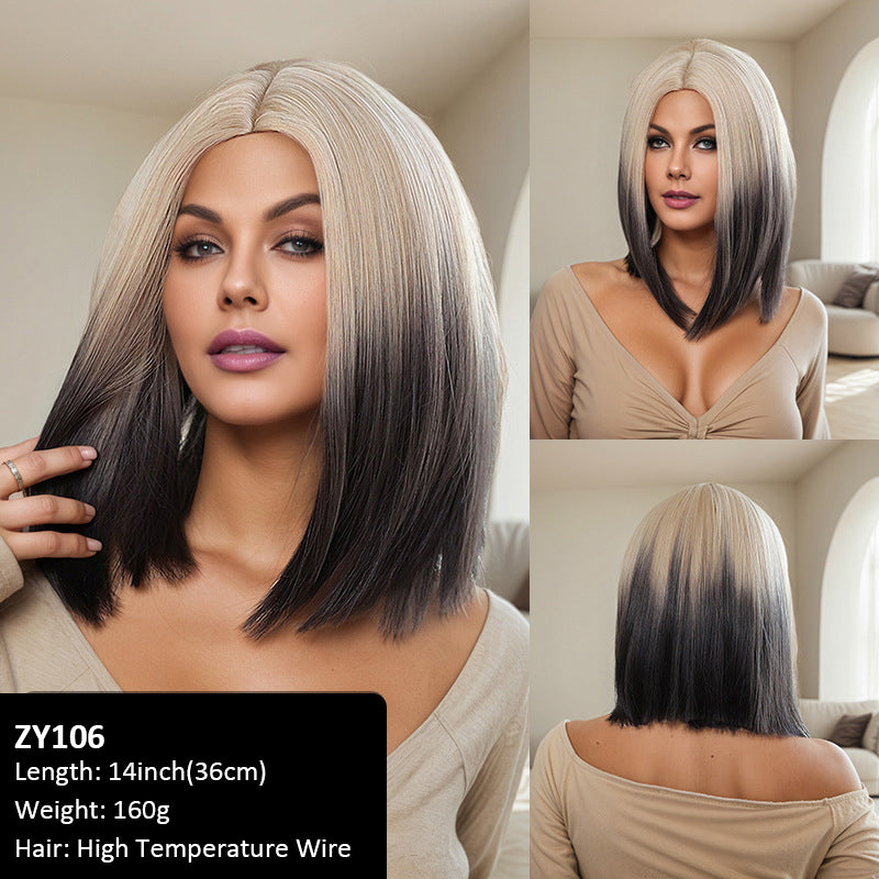 Wig short hair air bangs 35cm high-temperature silk bob wig for women