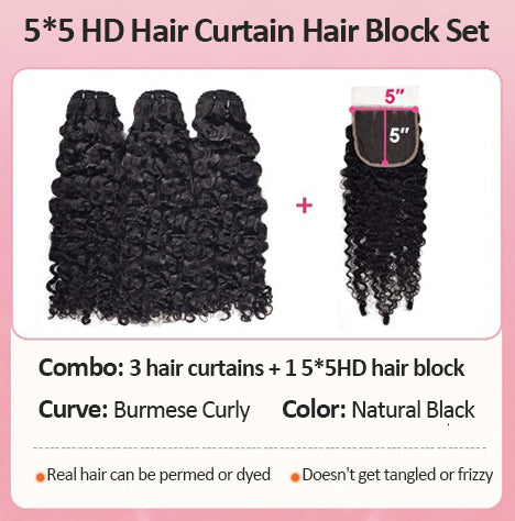 Lace Hair Block Wig Brazila Hair Bundle Burmese Curly Human Hair Curtains