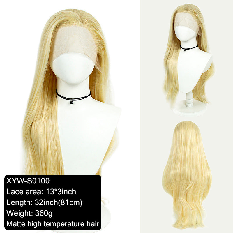 Platinum blonde hand-woven high-definition front fiber lace wig cap 13*3 wig for women