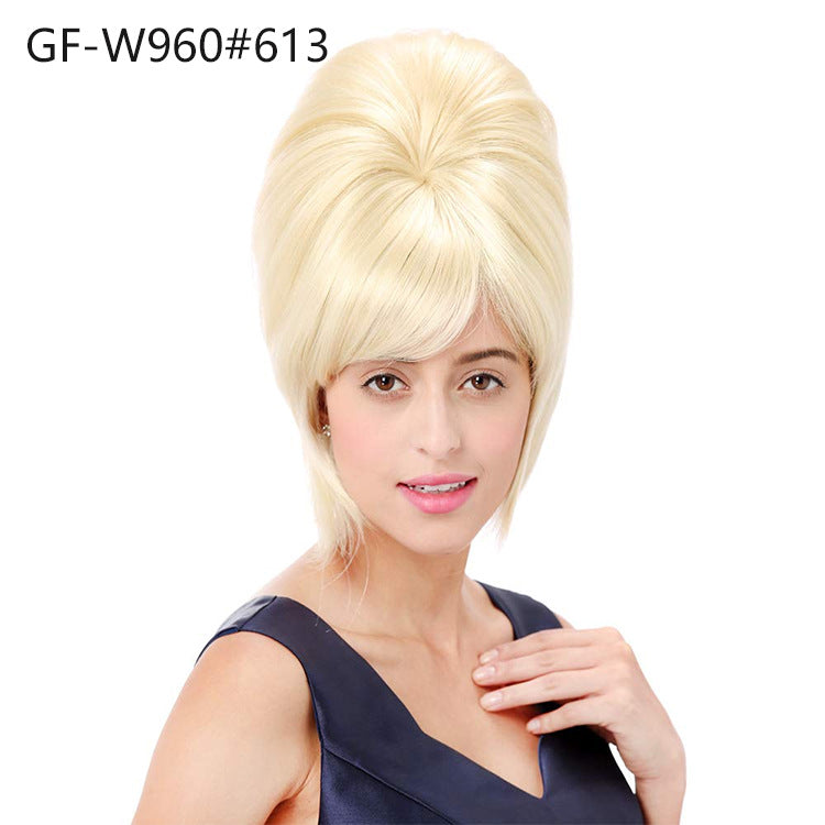 60s Retro Wig 613Blonde Gold 14 Inch Side Bangs Party Carnival Halloween Wig