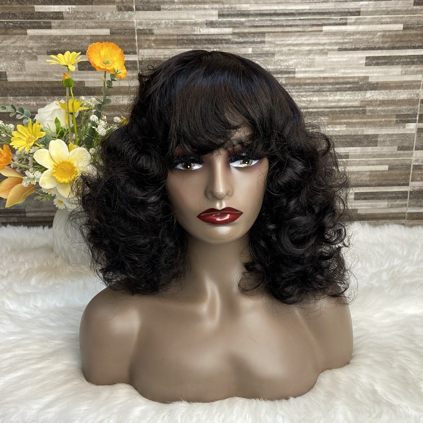 Bouncy Loose Lace Wig Factory Real Hair Mechanism Headgear