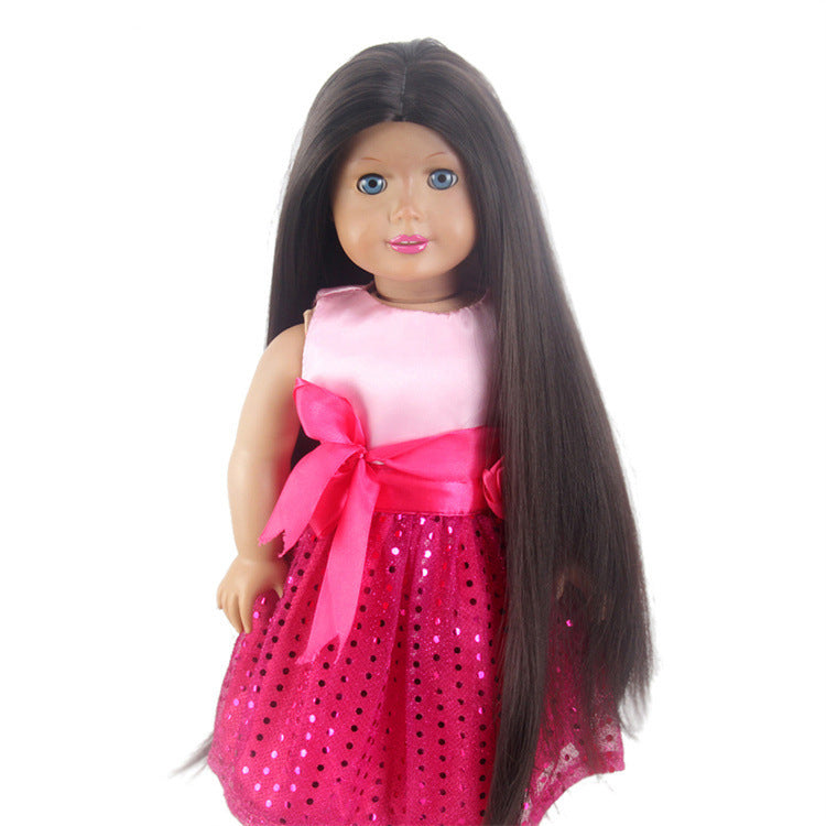 BJD American doll universal wig head cover black long straight hair easy to care for doll wig export foreign trade