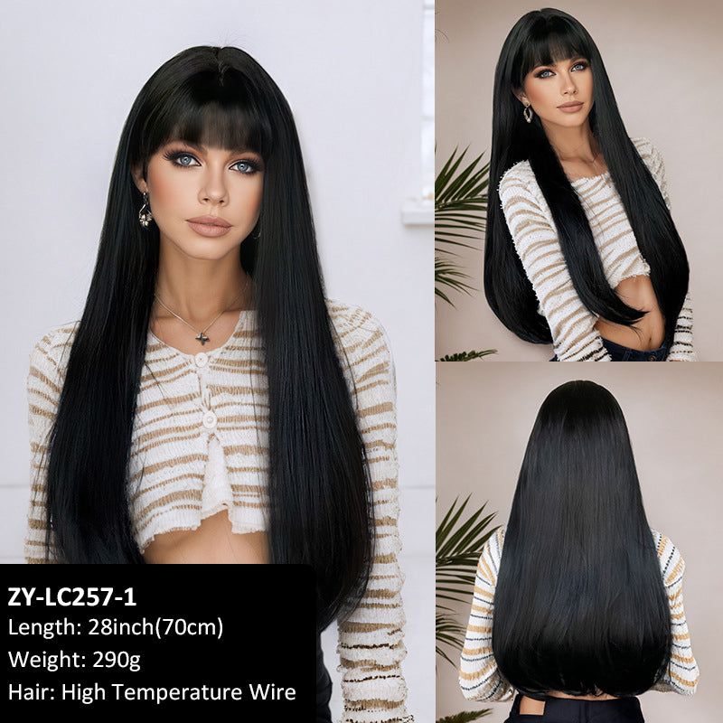 Hot Sale Wig Female Soft Good Care Brown air Bangs 70cm Hair Wig