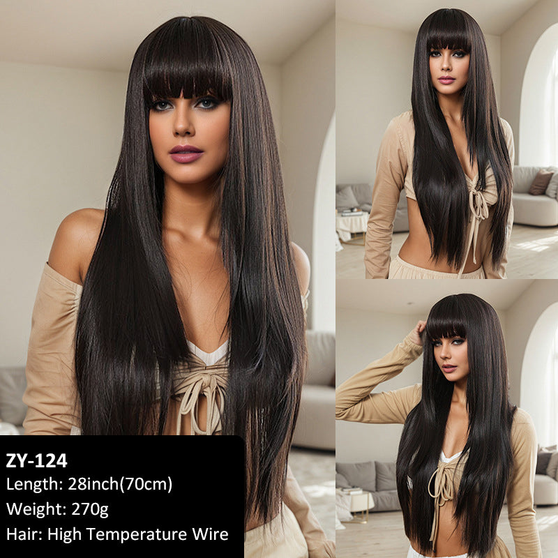 Hot Sale Wig Female Soft Good Care Brown air Bangs 70cm Hair Wig