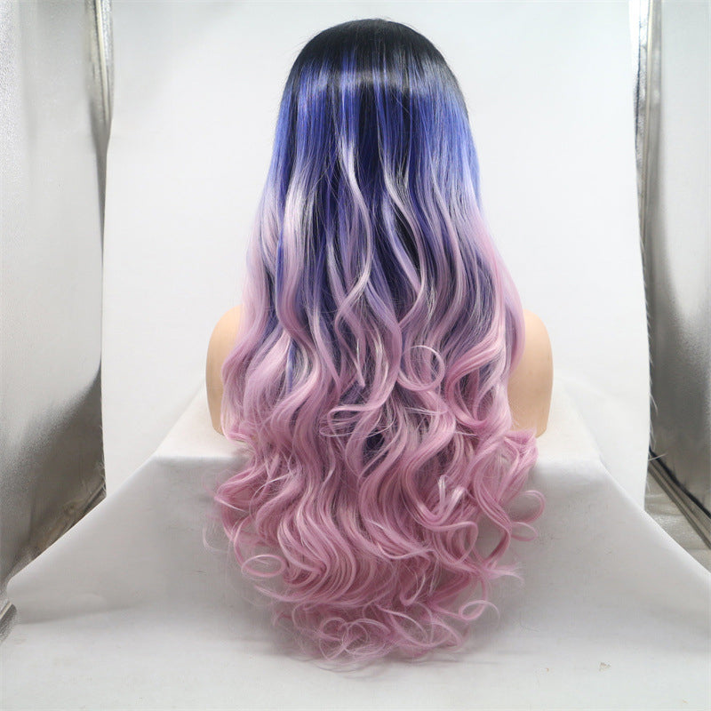 New wig 13*4 hand-crocheted lace wig with invisible powder blue gradient center parting