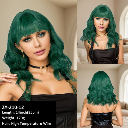 Export-grade wig full-head high-temperature synthetic hair wig, short style with lightweight airy bangs, 14-inch JK white wig in stock