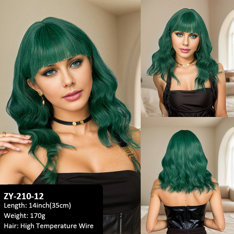 Wig short hair air bangs 35cm high-temperature silk bob wig for women