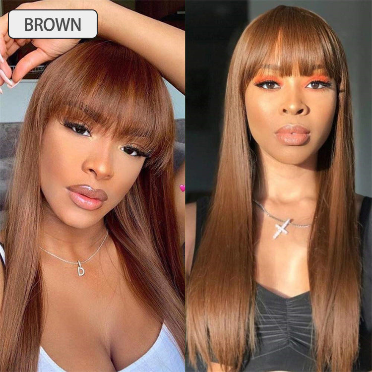Wig hot pink natural gradient wigs women's long straight hair high temperature wire headpiece Guangdong