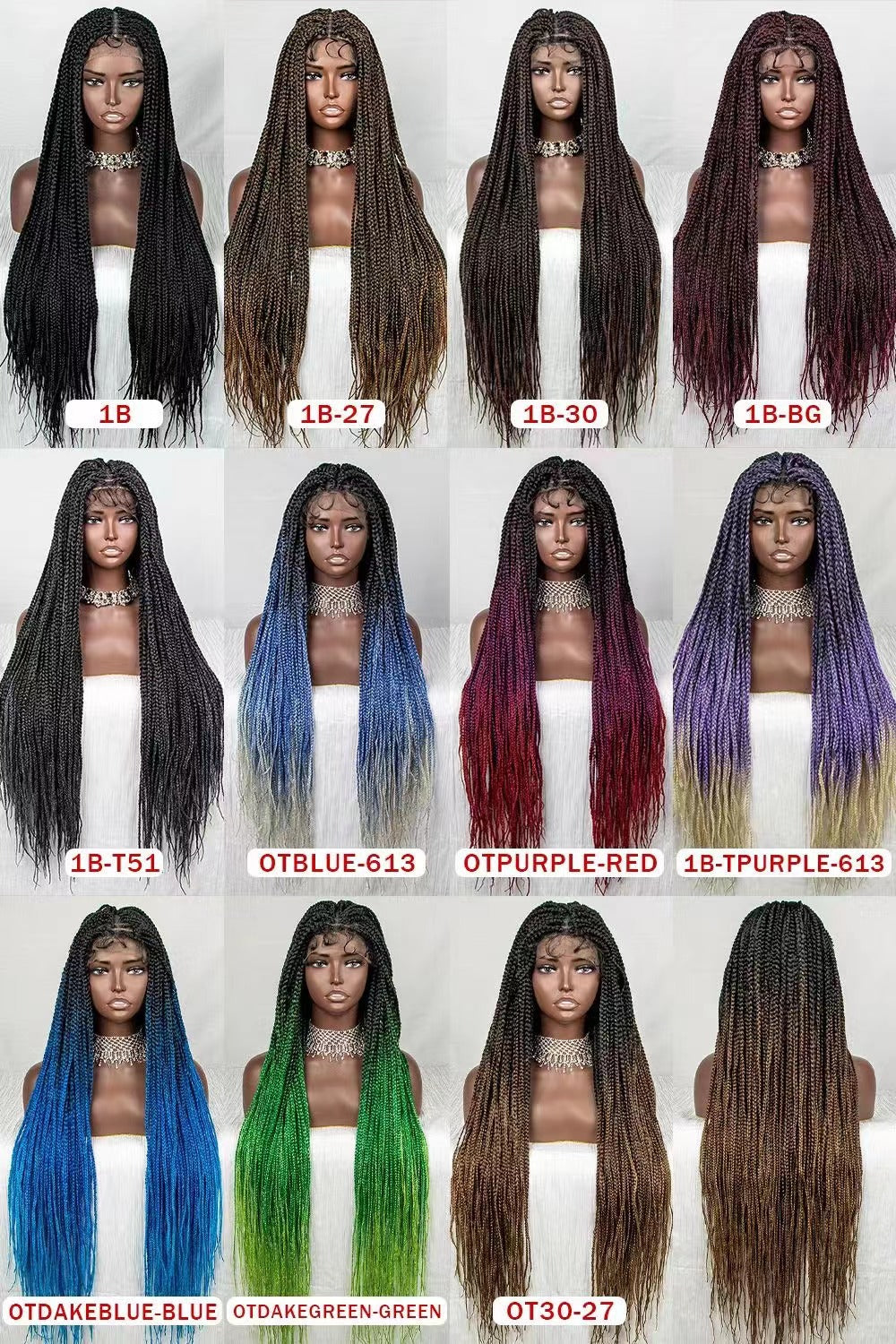 Dirty Braids Braids Gradient Color Hair Wigs Free Parting 38 Inches Lace Headgear Wigs