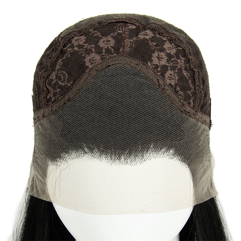 13*3 Large Area HD Forehead Lace Hand-woven Black Chemical Fiber Long Straight Wig