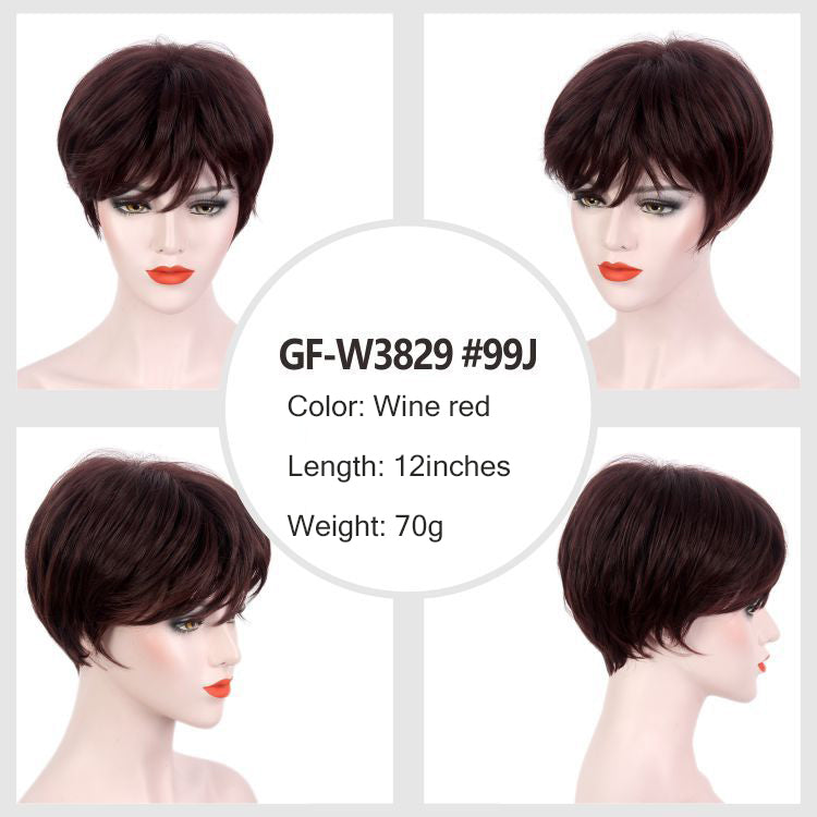 Mom's high-end wig pixie wig, brown Kanikaron short curly wig