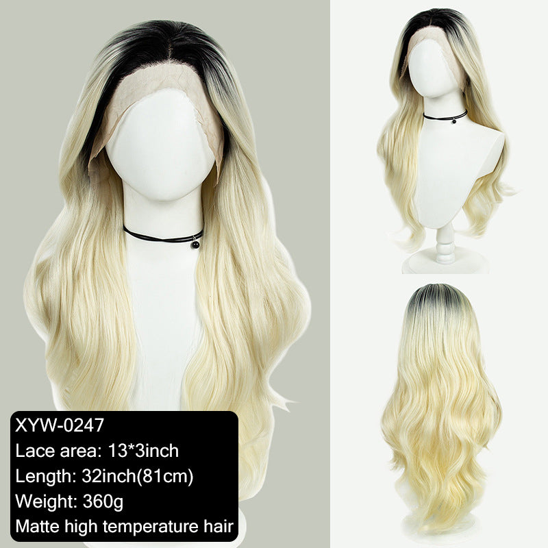 Platinum blonde hand-woven high-definition front fiber lace wig cap 13*3 wig for women